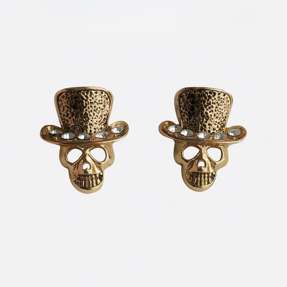 Anthropologie Jewelry - Elegant Gold Skull Earrings | Punk Style | Unisex 🔥
